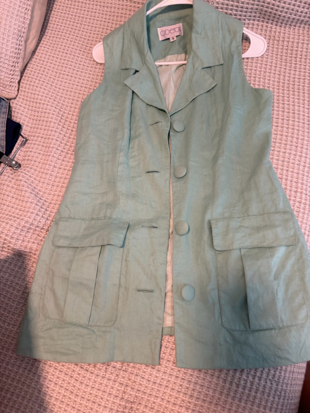 Sleeveless Mint Green Linen Blend Jacket vintage 6